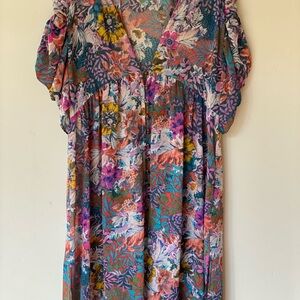 Akemi + Kin Floral V-Neck Maxi Sheer Dress /Coverup in Multicolor
